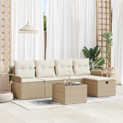 Conjunto de sofá de jardín con cojín 6 pcs beige y crema