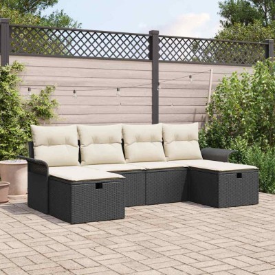 Conjunto de sofá de jardín con cojín 6 pcs Negro y crema