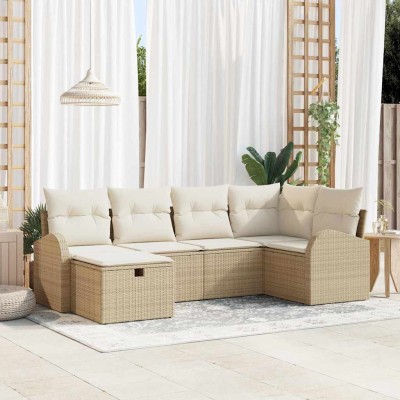 Conjunto de sofá de jardín con cojín 6 pcs beige y crema