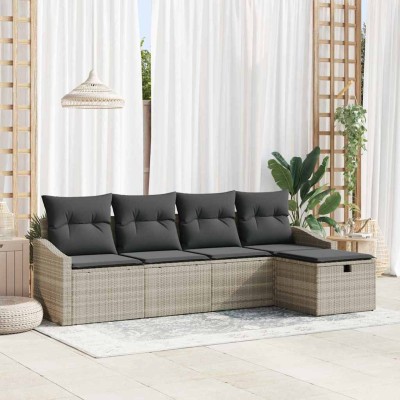 Conjunto de sofá de jardín con cojín 5 pcs Gris claro Poliratán
