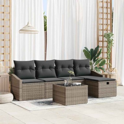 Conjunto de sofá de jardín con cojín 6 pcs Gris Poliratán