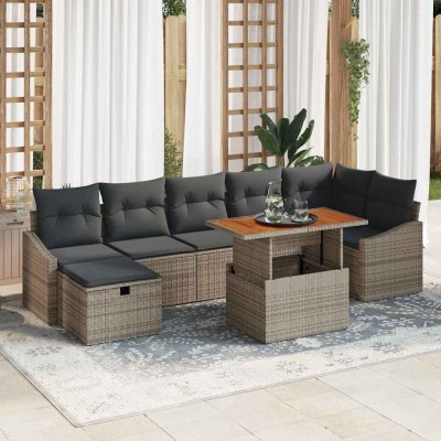 Conjunto de sofá de jardín con cojín 8 pcs Gris Poliratán
