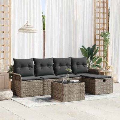 Conjunto de sofá de jardín con cojín 6 pcs Gris Poliratán
