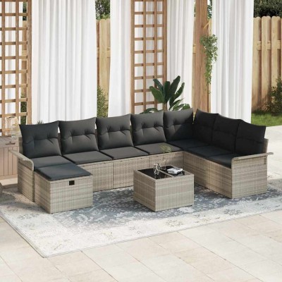 Conjunto de sofá de jardín con cojín 9 pcs Gris claro Poliratán
