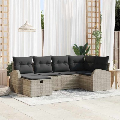 Conjunto de sofá de jardín con cojín 6 pcs Gris claro Poliratán