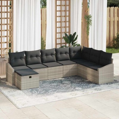 Conjunto de sofá de jardín 8 pcs Gris claro 55 x 62 x 69 cm