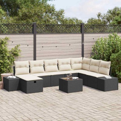 Conjunto de sofá de jardín 9 pcs Negro 55 x 62 x 69 cm