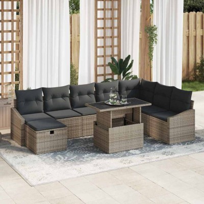 Conjunto de sofá de jardín 9 pcs Gris ratán sintético