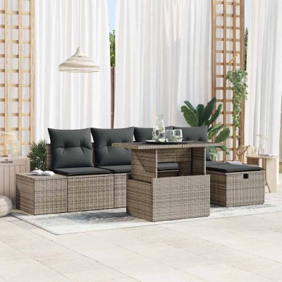 Conjunto de sofá de jardín 6 pcs Gris ratán sintético