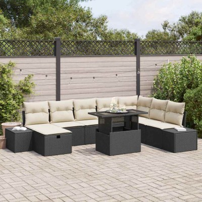 Conjunto de sofá de jardín 9 pcs Negro ratán sintético