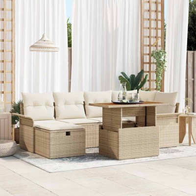 Conjunto de sofá de jardín 7 pcs Beige ratán sintético