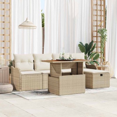 Conjunto de sofá de jardín 6 pcs Beige ratán sintético