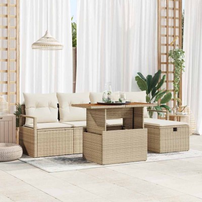 Conjunto de sofá de jardín 6 pcs Beige ratán sintético