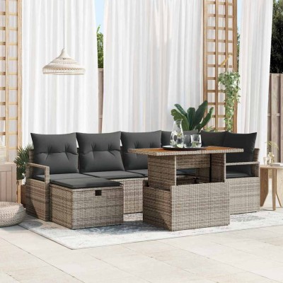 Conjunto de sofá de jardín 7 pcs Gris ratán sintético