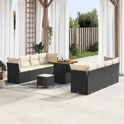 Conjunto de sofá de jardín 11 pcs Negro ratán sintético