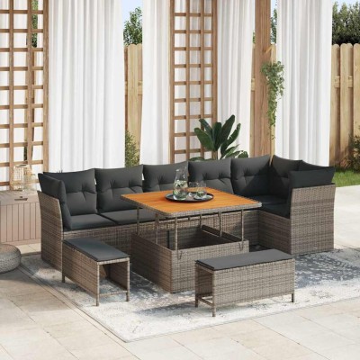 Conjunto de sofá de jardín 9 pcs Gris ratán sintético