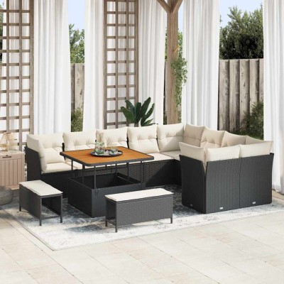Conjunto de sofá de jardín 12 pcs Negro ratán sintético