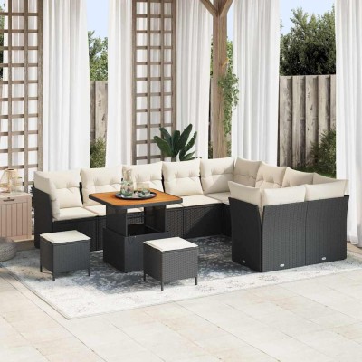 Conjunto de sofá de jardín 12 pcs Negro ratán sintético