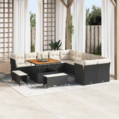 Conjunto de sofá de jardín 13 pcs Negro ratán sintético