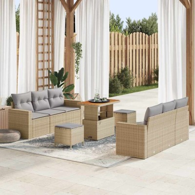 Conjunto de sofá de jardín 9 pcs Beige ratán sintético
