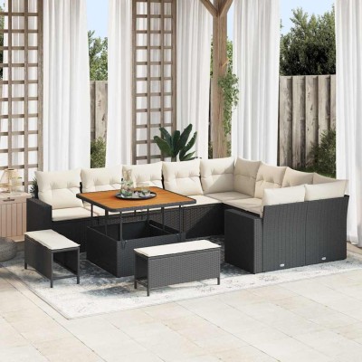 Conjunto de sofá de jardín 12 pcs Negro ratán sintético