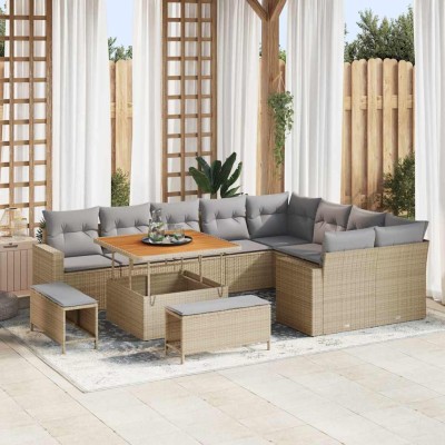 Conjunto de sofá de jardín 12 pcs Beige ratán sintético