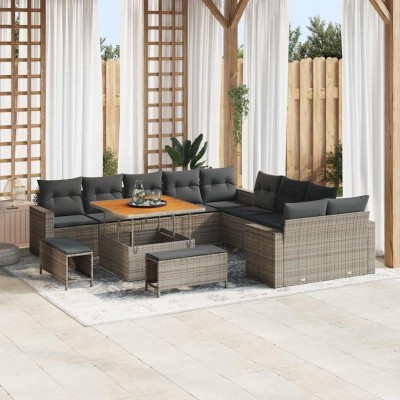 Conjunto de sofá de jardín 13 pcs Gris ratán sintético