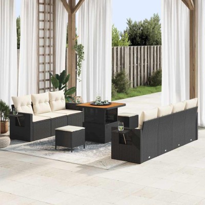 Conjunto de sofá de jardín 10 pcs Negro ratán sintético
