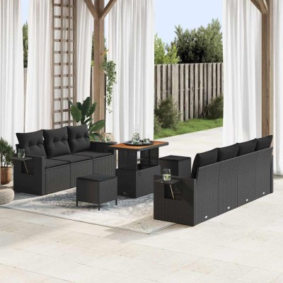 Conjunto de sofá de jardín 10 pcs Negro ratán sintético
