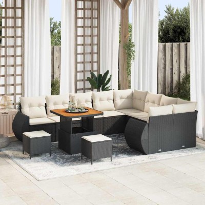 Conjunto de sofá de jardín 12 pcs Negro ratán sintético
