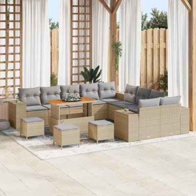 Conjunto de sofá de jardín 13 pcs Beige ratán sintético