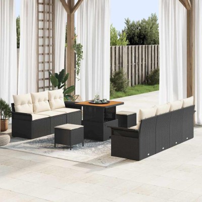Conjunto de sofá de jardín 10 pcs Negro ratán sintético
