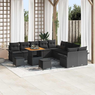 Conjunto de sofá de jardín 13 pcs Negro ratán sintético
