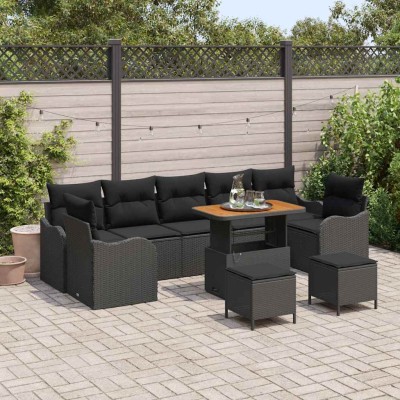 Conjunto de sofá de jardín 10 pcs Negro ratán sintético