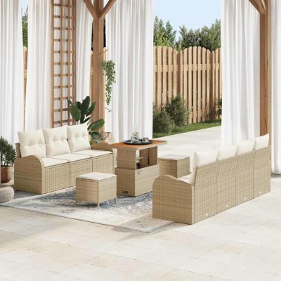 Conjunto de sofá de jardín con cojín 10 pcs Beige Poliratán