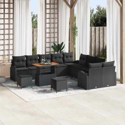 Conjunto de sofá de jardín con cojín 13 pcs Negro Poliratán