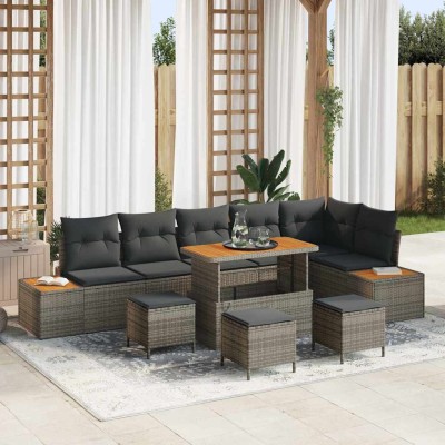 Conjunto de sofá de jardín con cojín 10 pcs Gris Poliratán