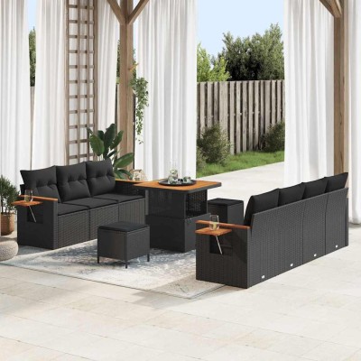 Conjunto de sofá de jardín 10 pcs Negro 80 x 80 x 71 cm