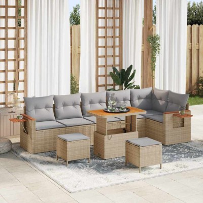 Conjunto de sofá de jardín con cojín 9 pcs beige y gris claro