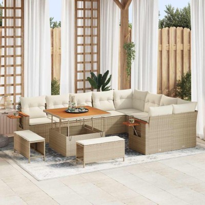 Conjunto de sofá de jardín con cojín 12 pcs beige y crema