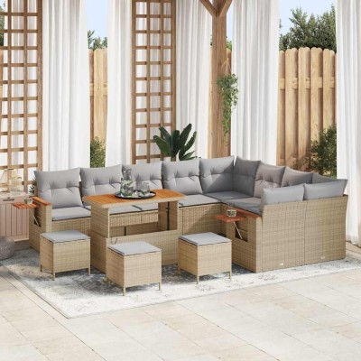 Conjunto de sofá de jardín con cojín 13 pcs beige y gris claro