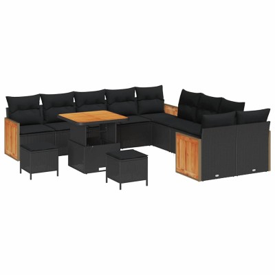 Conjunto de sofá de jardín 13 pcs Negro 80 x 80 x 71 cm