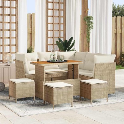 Conjunto de sofá de jardín 9 pcs beige y crema 110 x 55 x 71 cm