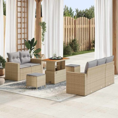 Conjunto de sofá de jardín con cojín 8 pcs beige y gris claro
