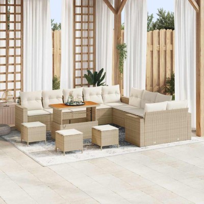 Conjunto de sofá de jardín con cojín 14 pcs beige y crema