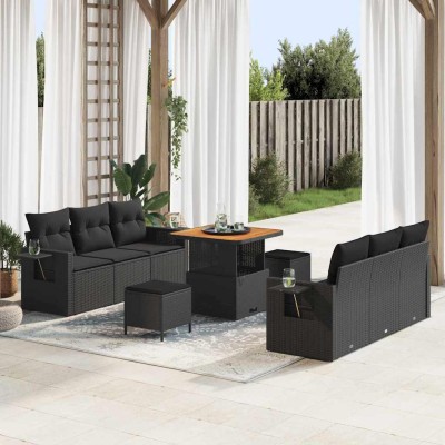 Conjunto de sofá de jardín Manual 9 pcs Negro 80 x 80 x 71 cm