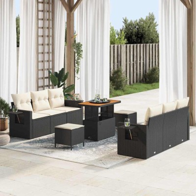 Conjunto de sofá de jardín 9 pcs Negro y crema 90 x 55 x 71 cm
