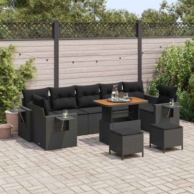 Conjunto de sofá de jardín Manual 10 pcs Negro 90 x 55 x 71 cm
