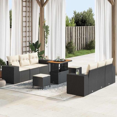 Conjunto de sofá de jardín 9 pcs Negro y crema 90 x 55 x 71 cm