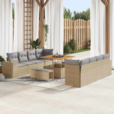 Conjunto de sofá de jardín con cojín 11 pcs Beige y Gris Claro